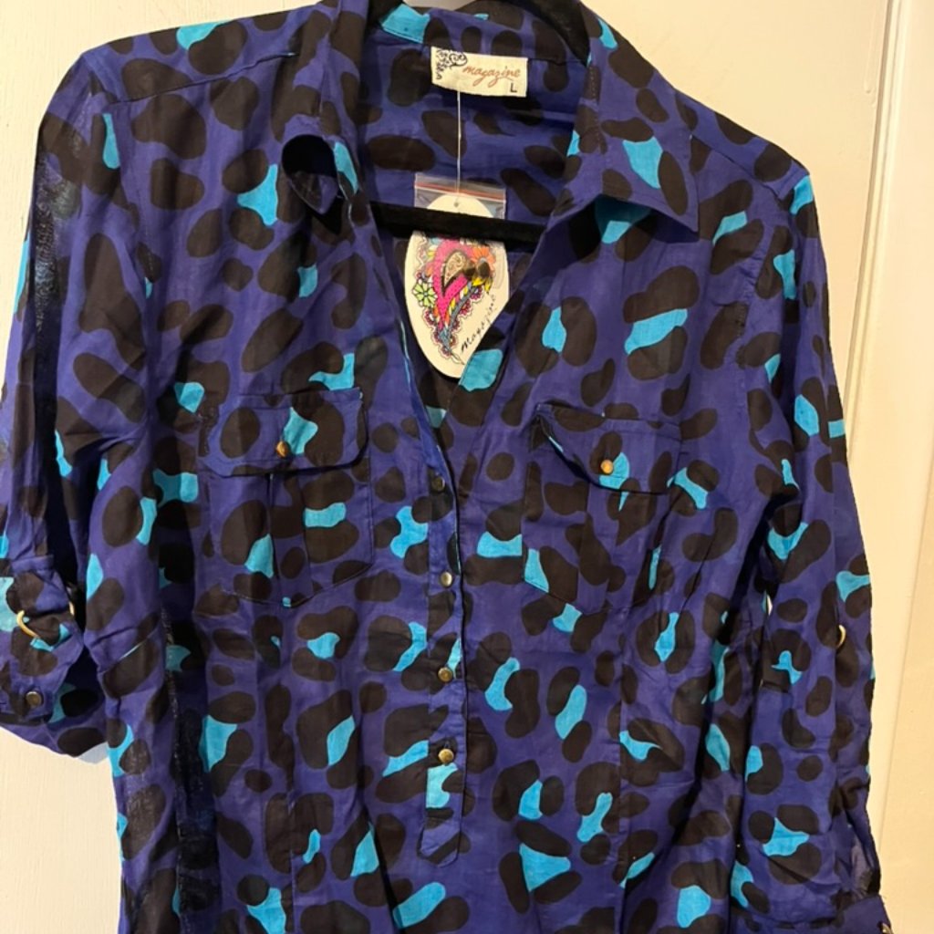 Nwt Magazine Half Button Blouse Long/Short Sleeves Sz L